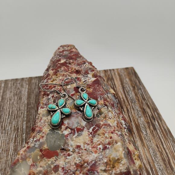 Southwest Turquoise Infinity Cross Earrings set in Sterling Silver - Picture 2 of 5